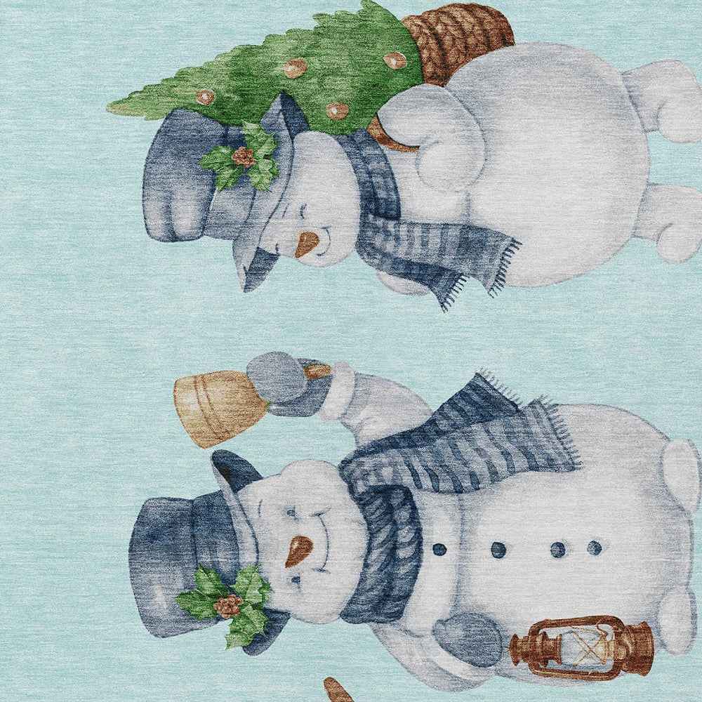 10' X 14' Sky Blue Denim Blue And Ivory Botanical Leaves Washable Indoor Outdoor Area Rug