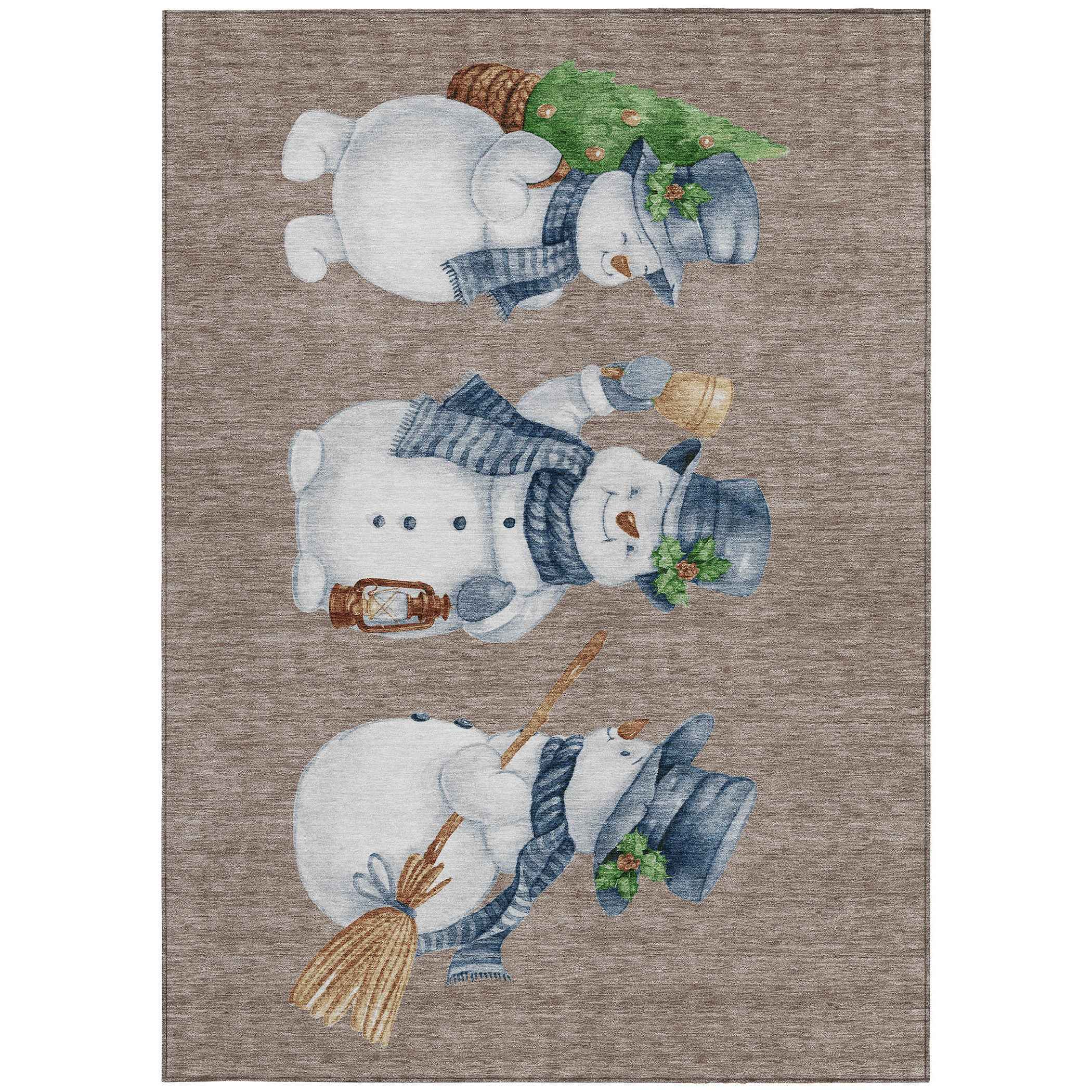 5' X 8' Taupe Denim Blue And Ivory Botanical Leaves Washable Indoor Outdoor Area Rug