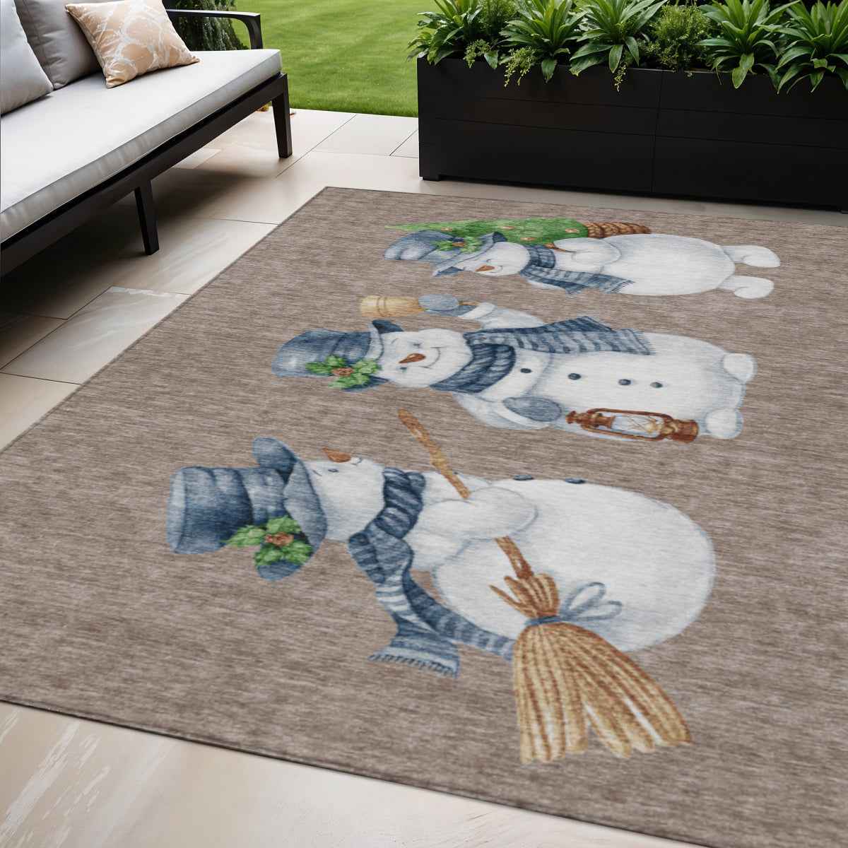 5' X 8' Taupe Denim Blue And Ivory Botanical Leaves Washable Indoor Outdoor Area Rug