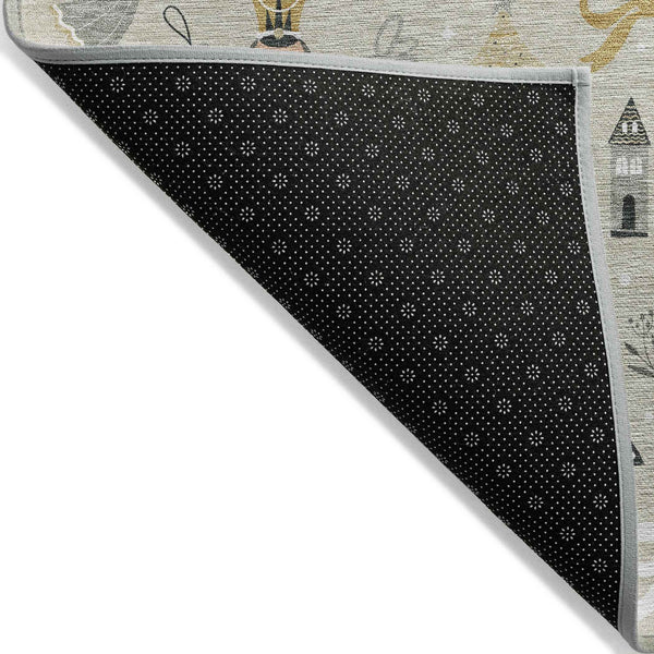 9' X 12' Beige Gold Black And Gray Village Houses Washable Indoor Outdoor Area Rug