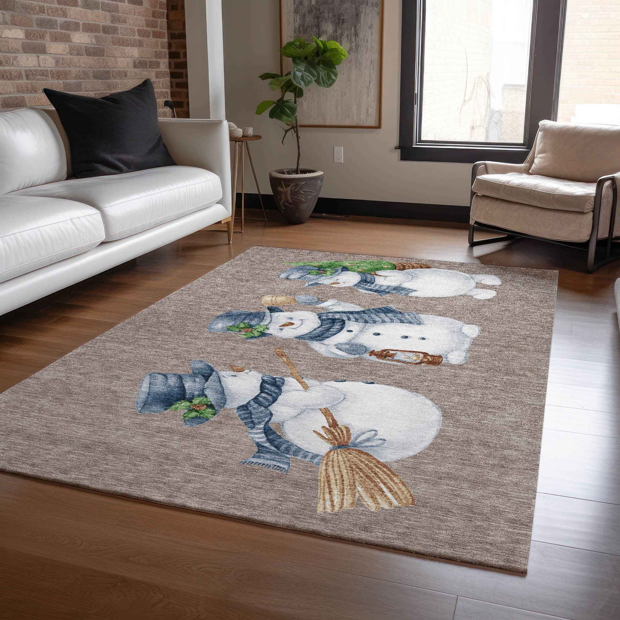 3' X 5' Taupe Denim Blue And Ivory Botanical Leaves Washable Indoor Outdoor Area Rug