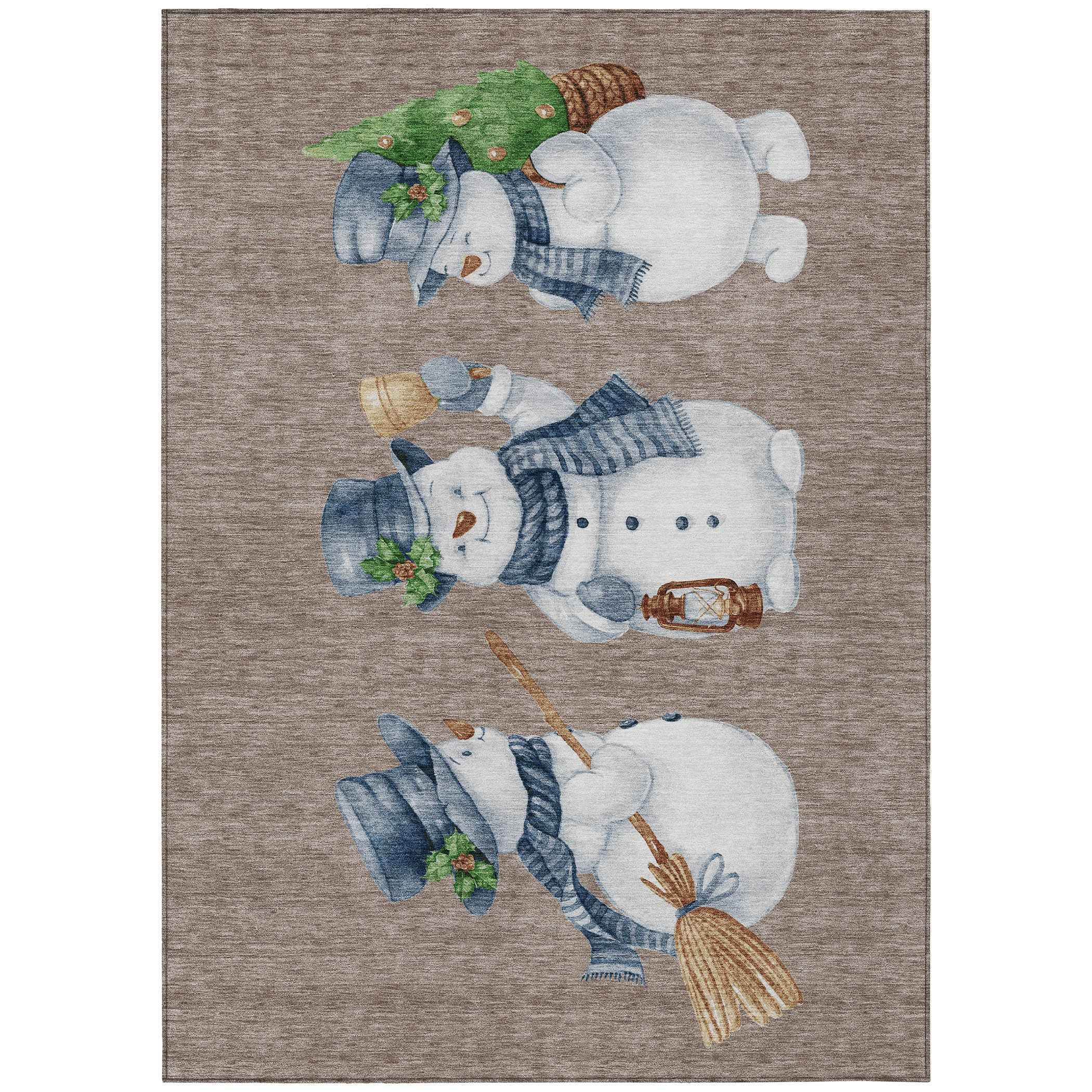 3' X 5' Taupe Denim Blue And Ivory Botanical Leaves Washable Indoor Outdoor Area Rug