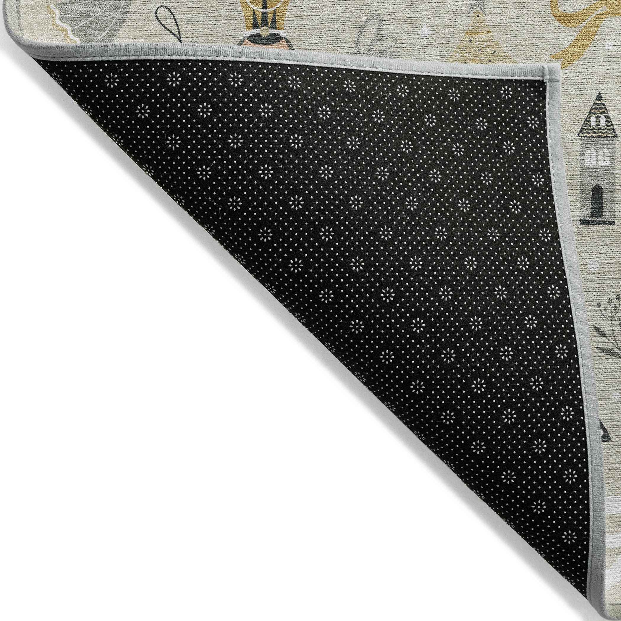 8' X 10' Beige Gold Black And Gray Village Houses Washable Indoor Outdoor Area Rug