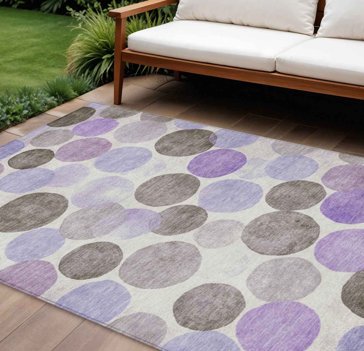8' X 10' Purple Brown And Ivory Geometric Washable Indoor Outdoor Area Rug