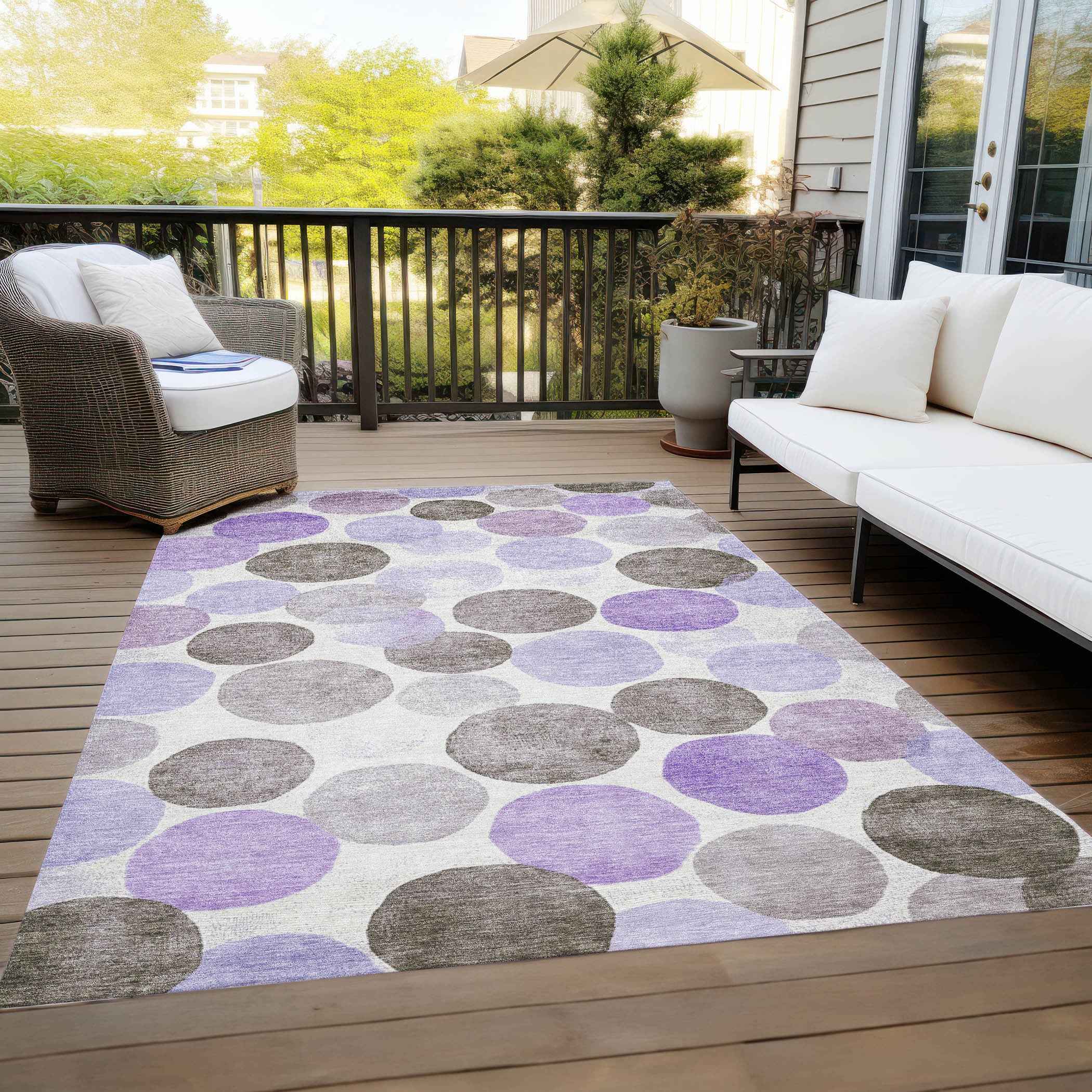 8' X 10' Purple Brown And Ivory Geometric Washable Indoor Outdoor Area Rug