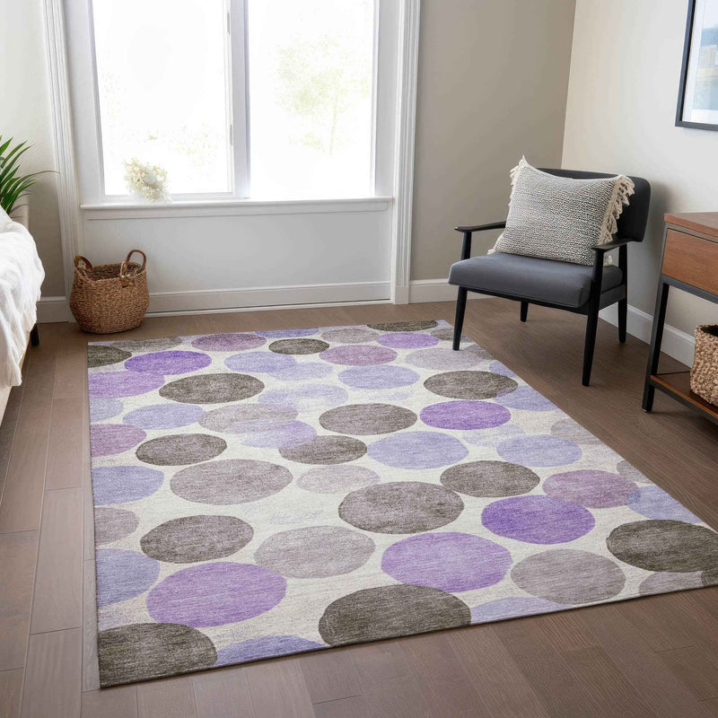 8' X 10' Purple Brown And Ivory Geometric Washable Indoor Outdoor Area Rug
