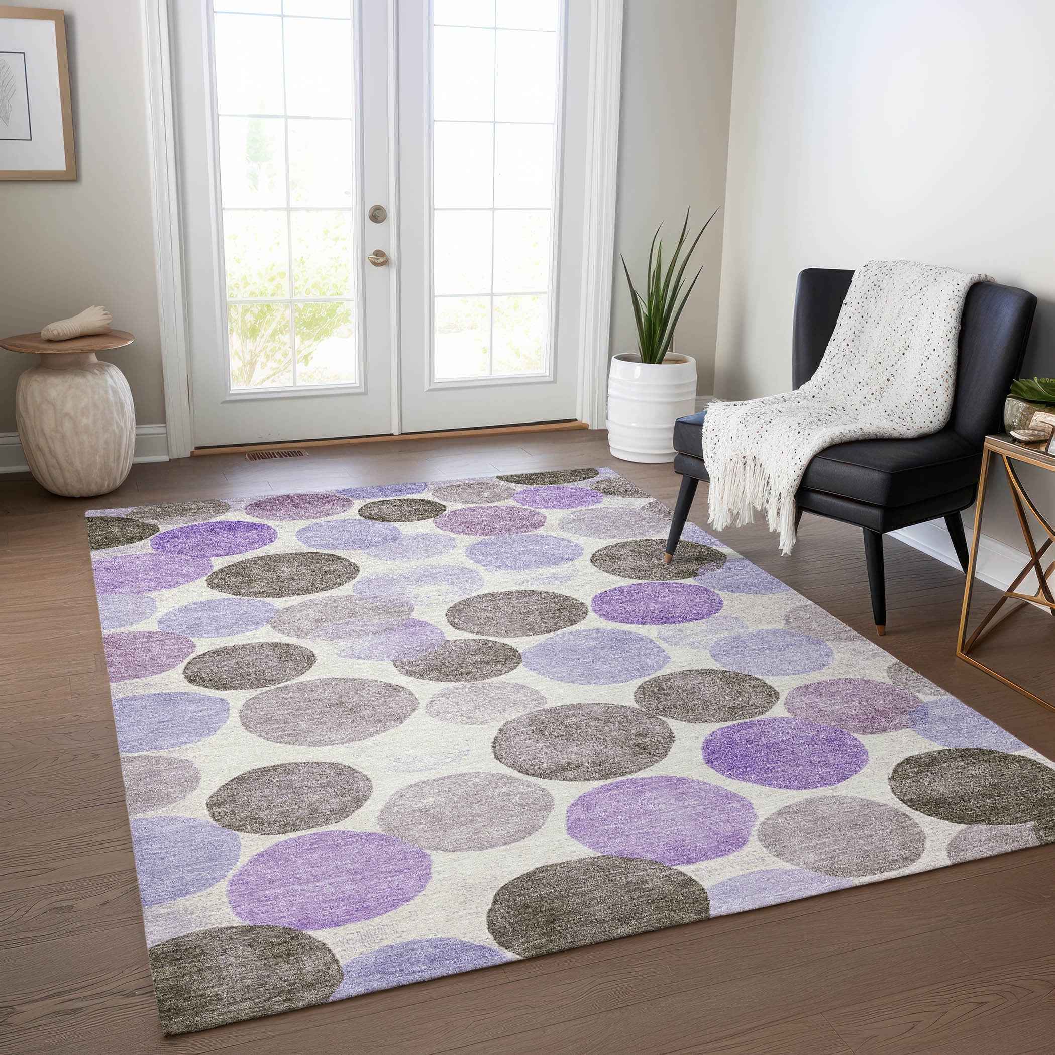 8' X 10' Purple Brown And Ivory Geometric Washable Indoor Outdoor Area Rug