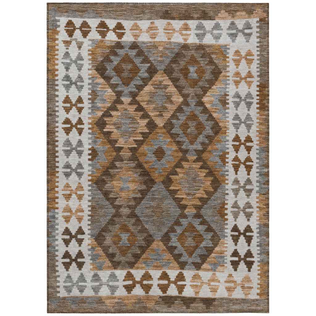 3' X 5' Copper Ivory And Gray Tribal Washable Indoor Outdoor Area Rug