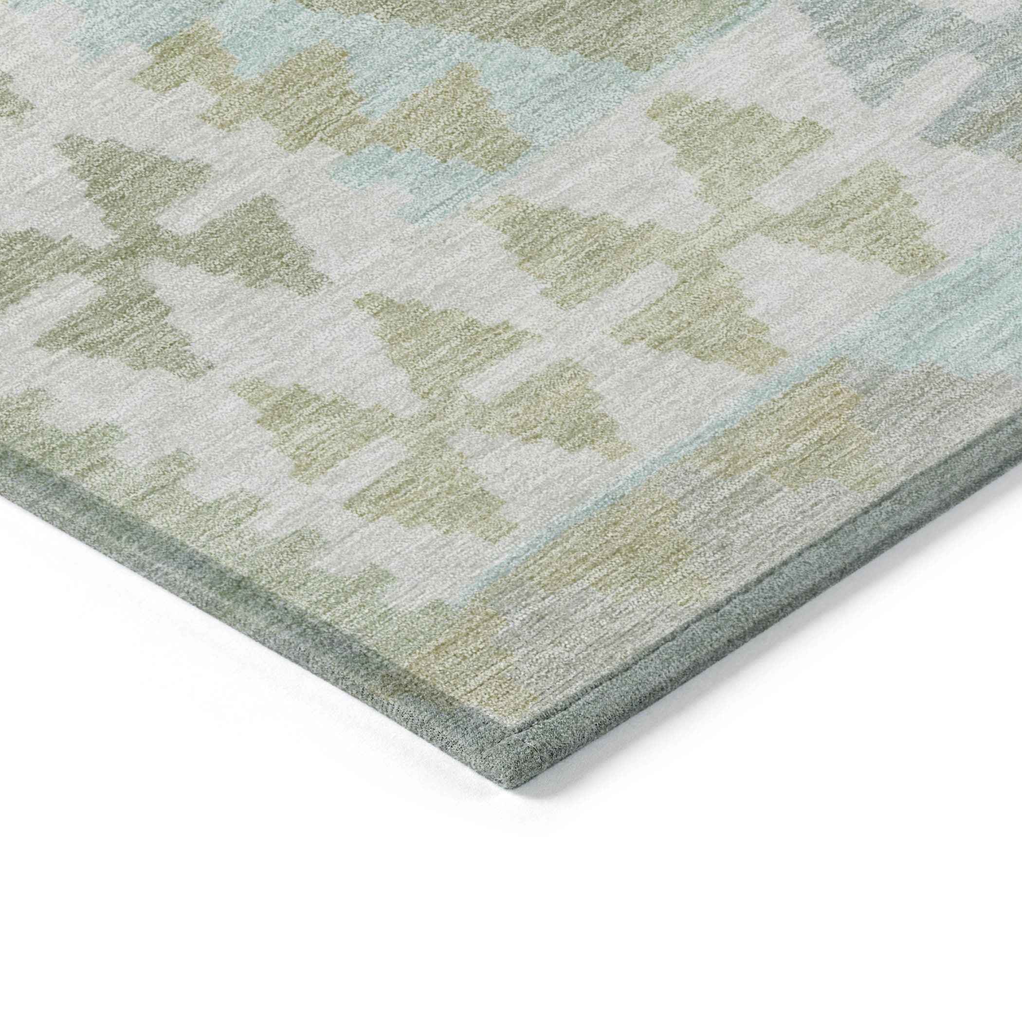 8' X 10' Sage Sky Blue And Copper Tribal Washable Indoor Outdoor Area Rug