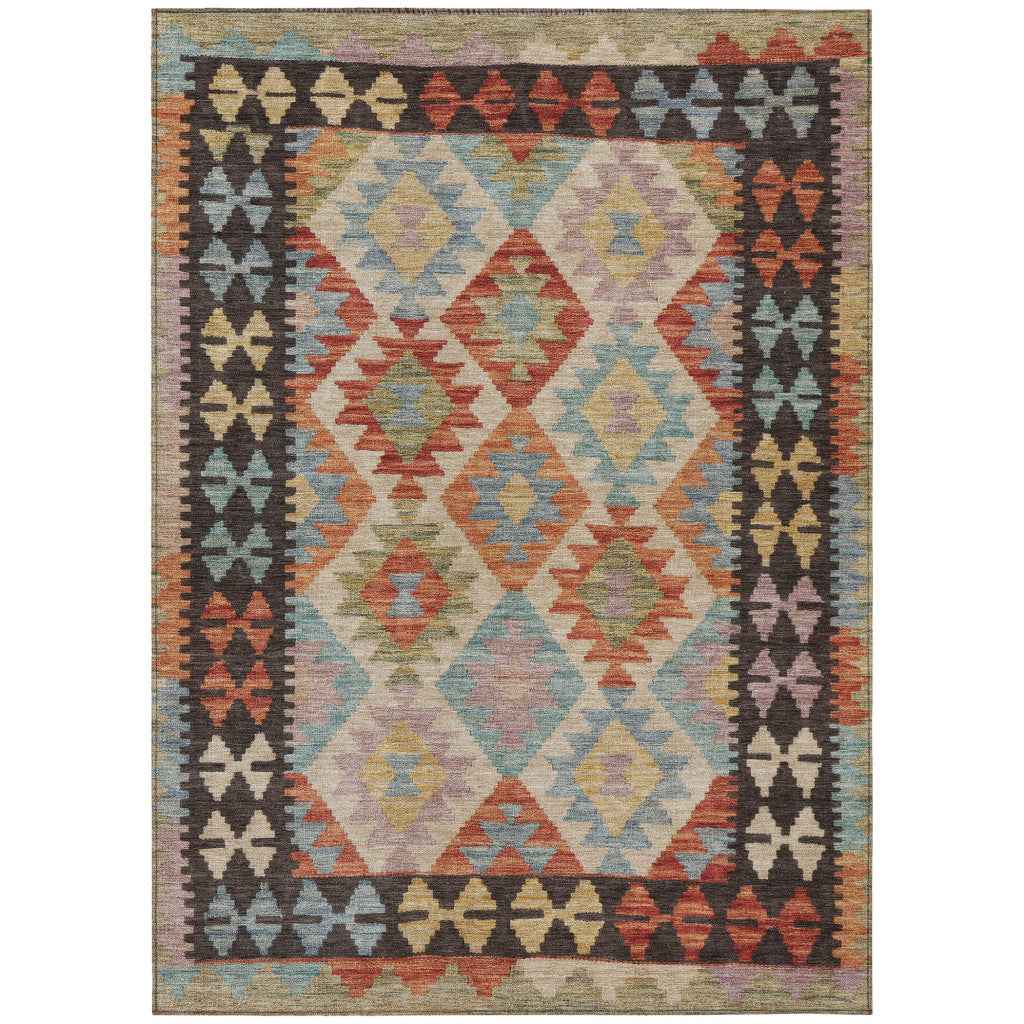 8' X 10' Rust Gold And Orange Tribal Washable Indoor Outdoor Area Rug
