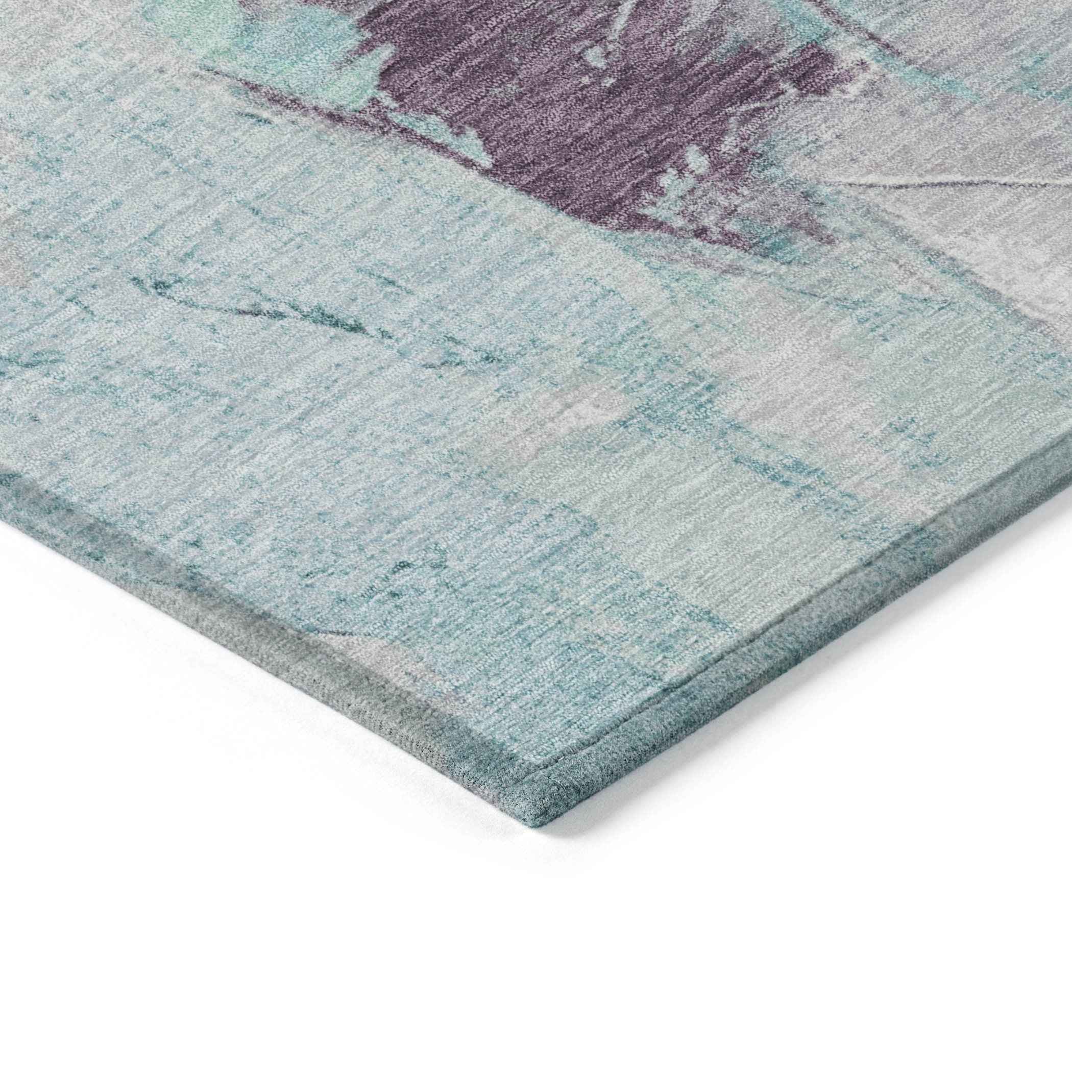 8' X 10' Teal Blue And Lavender Abstract Washable Indoor Outdoor Area Rug