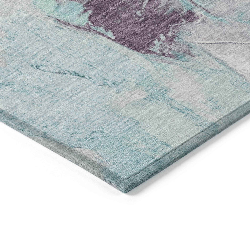 8' X 10' Teal Blue And Lavender Abstract Washable Indoor Outdoor Area Rug