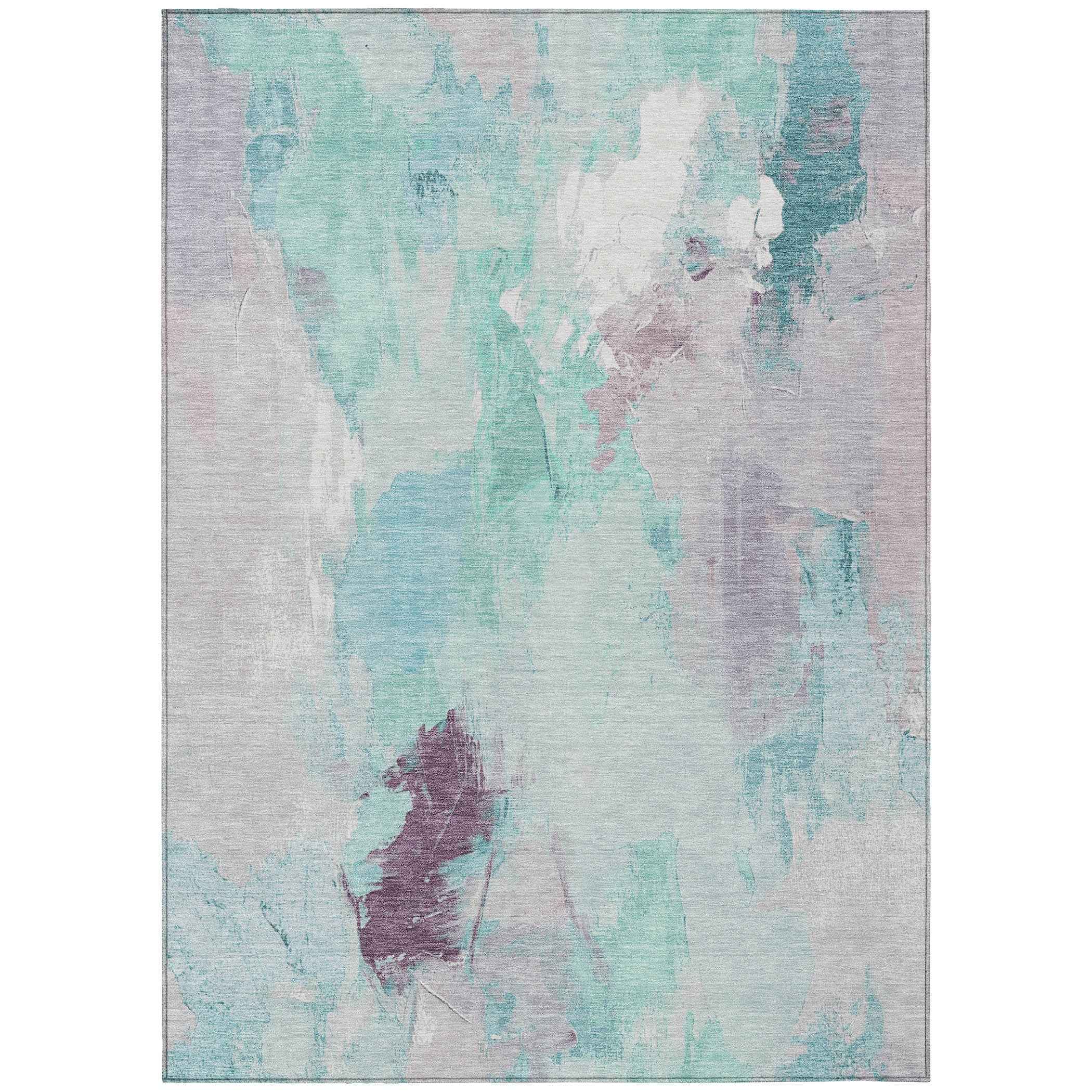 8' X 10' Teal Blue And Lavender Abstract Washable Indoor Outdoor Area Rug