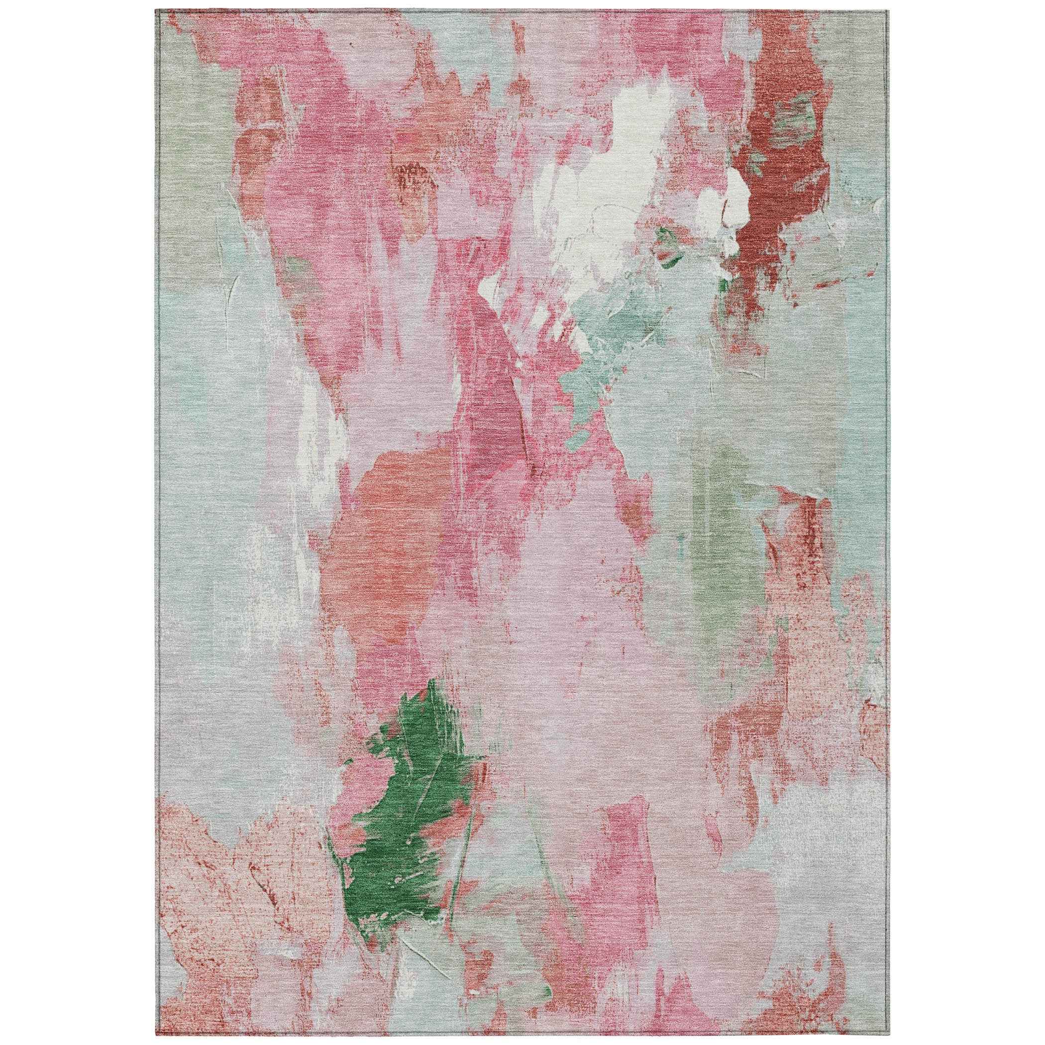 8' X 10' Blush And Green Abstract Washable Indoor Outdoor Area Rug