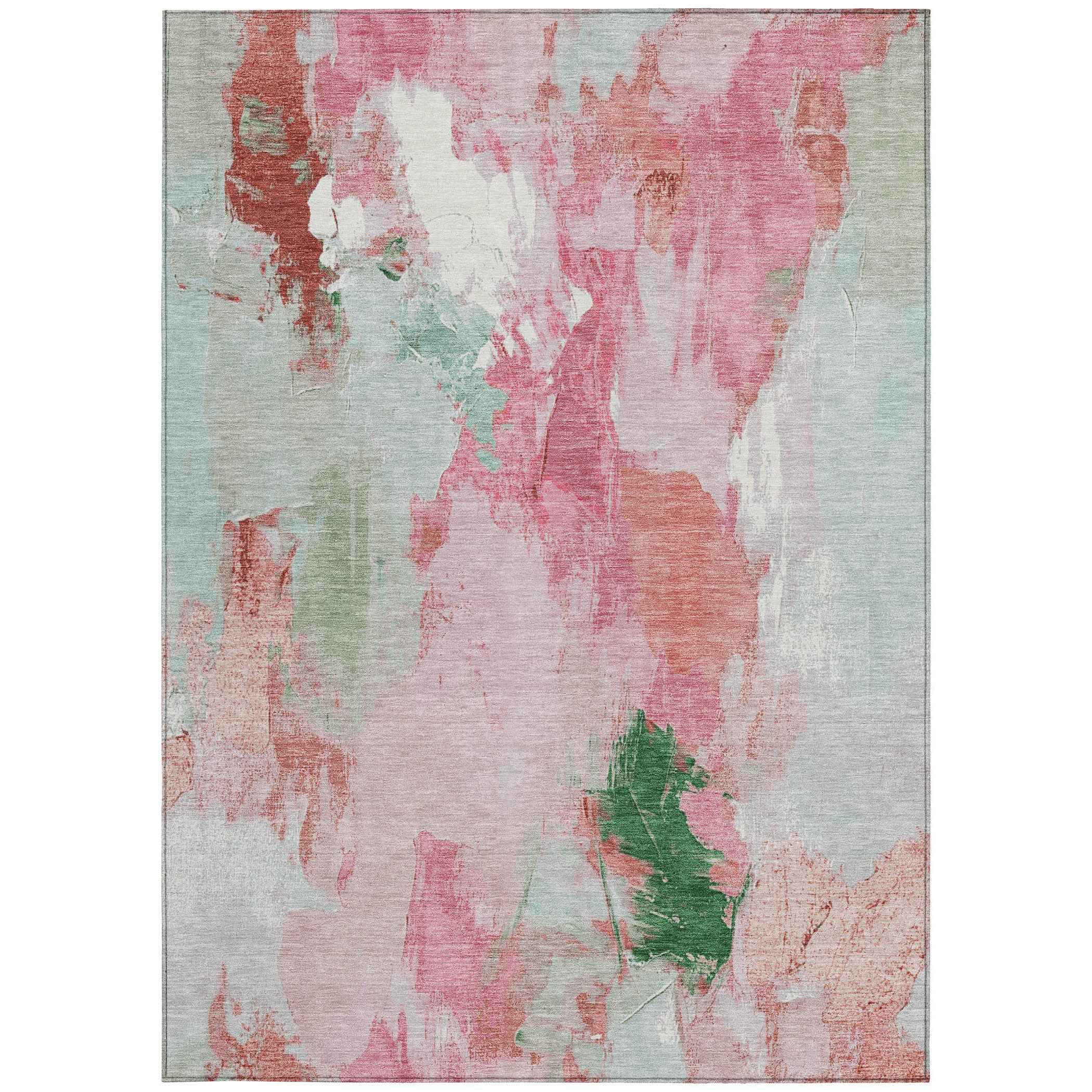 8' X 10' Blush And Green Abstract Washable Indoor Outdoor Area Rug
