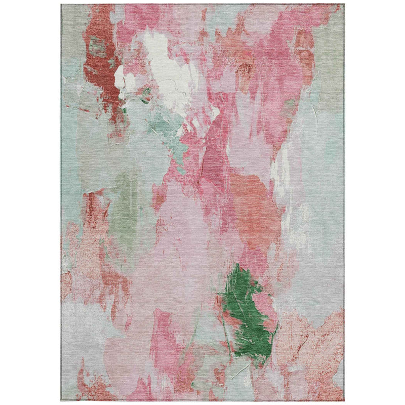 8' X 10' Blush And Green Abstract Washable Indoor Outdoor Area Rug