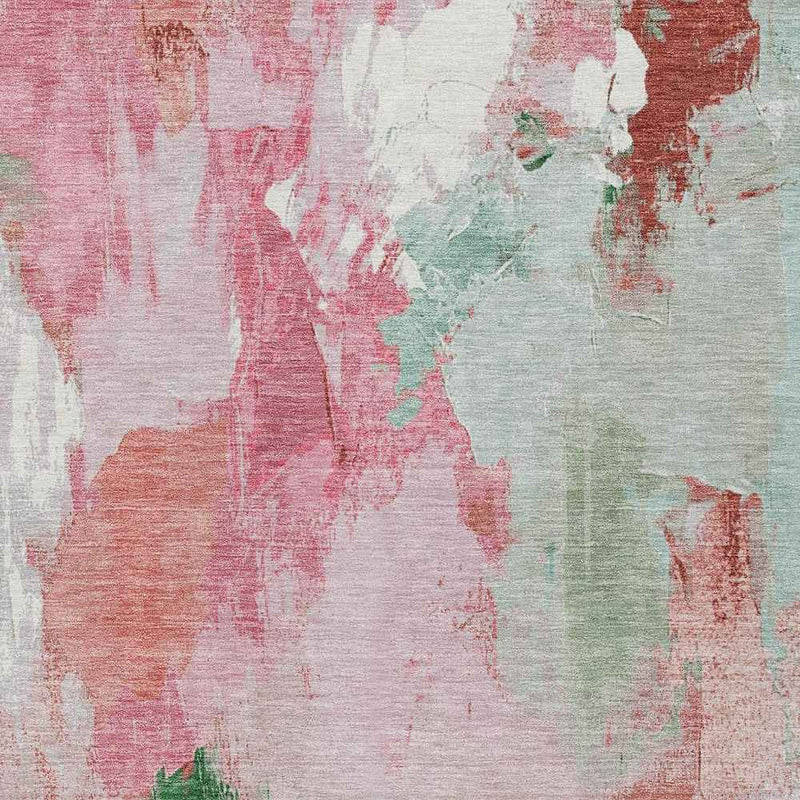 8' X 10' Blush And Green Abstract Washable Indoor Outdoor Area Rug