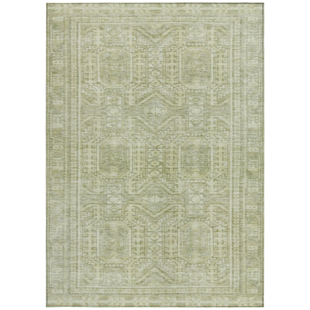 10' X 14' Sage And Ivory Geometric Washable Indoor Outdoor Area Rug - Sports & Outdoor