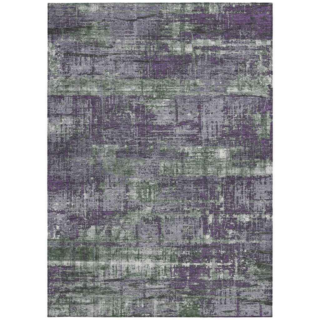 3' X 5' Purple And Green Geometric Washable Indoor Outdoor Area Rug