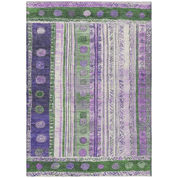 8' X 10' Green And Purple Striped Washable Indoor Outdoor Area Rug