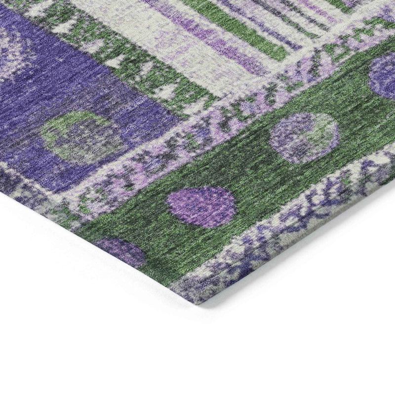8' X 10' Green And Purple Striped Washable Indoor Outdoor Area Rug