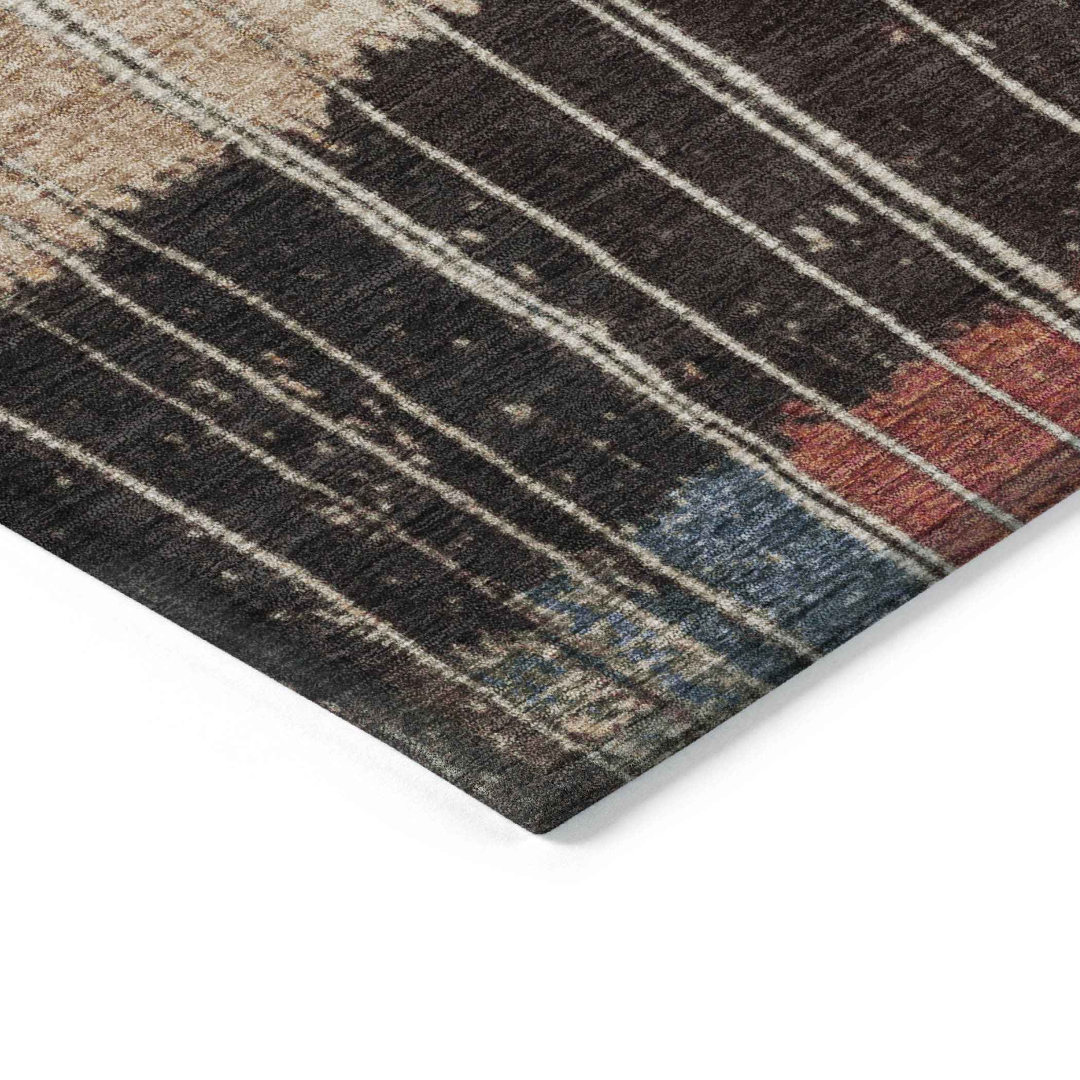 3' X 5' Beige Red And Yellow Striped Washable Indoor Outdoor Area Rug