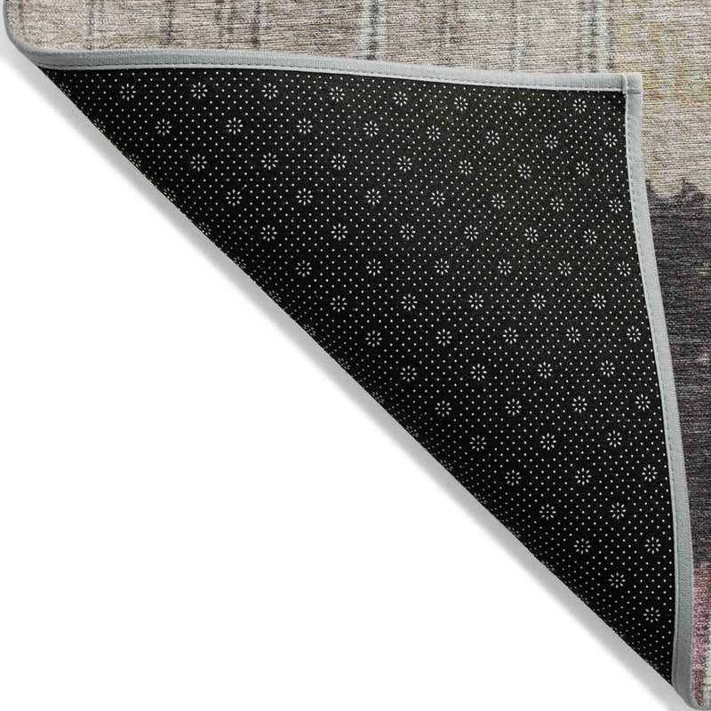 8' X 10' Mauve Blue And Gold Striped Washable Indoor Outdoor Area Rug