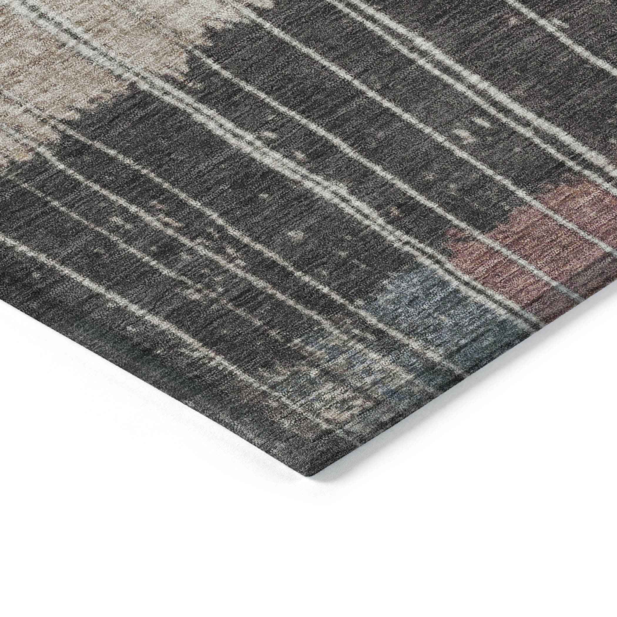 8' X 10' Mauve Blue And Gold Striped Washable Indoor Outdoor Area Rug