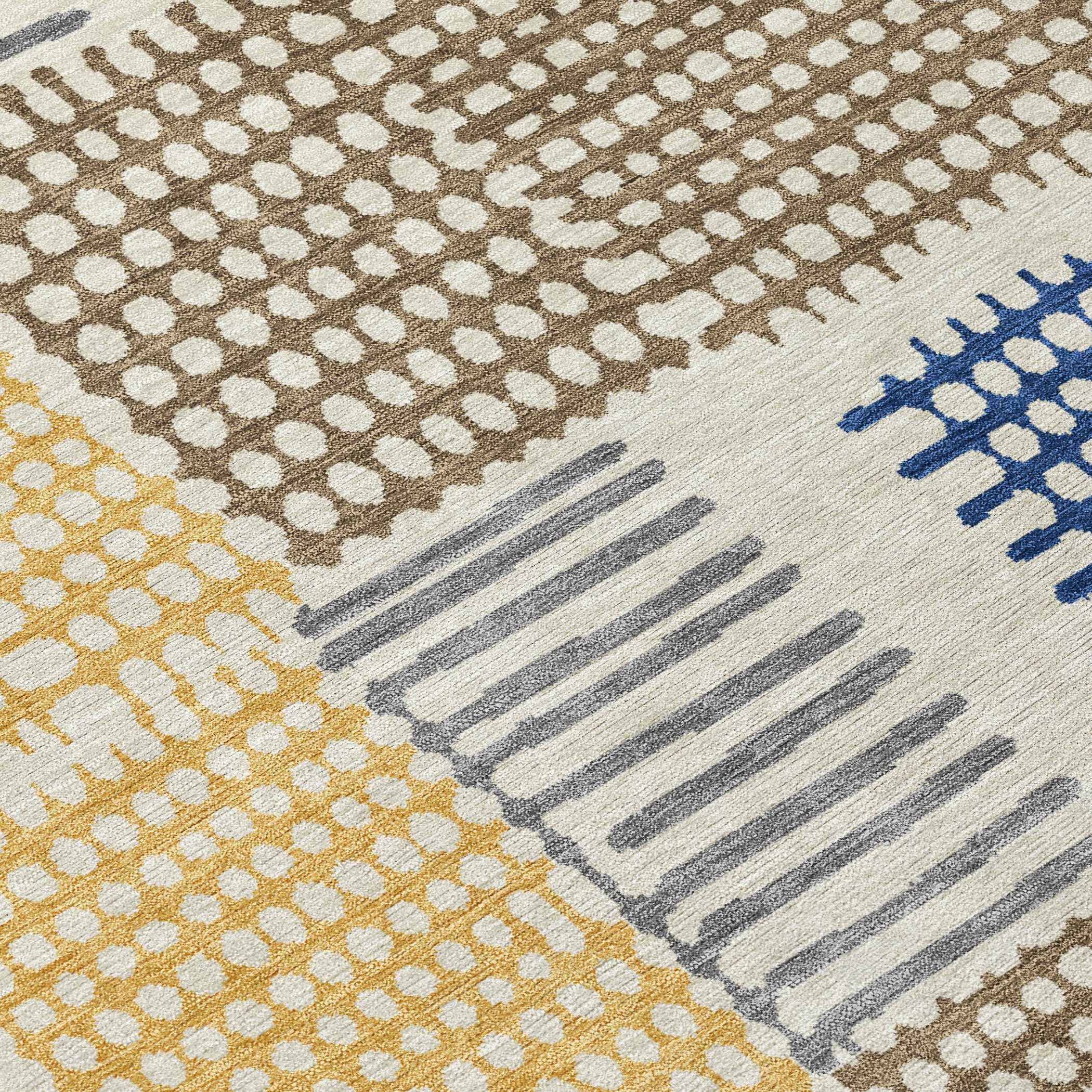 10' X 14' Beige Gold And Blue Geometric Washable Indoor Outdoor Area Rug - Sports & Outdoor
