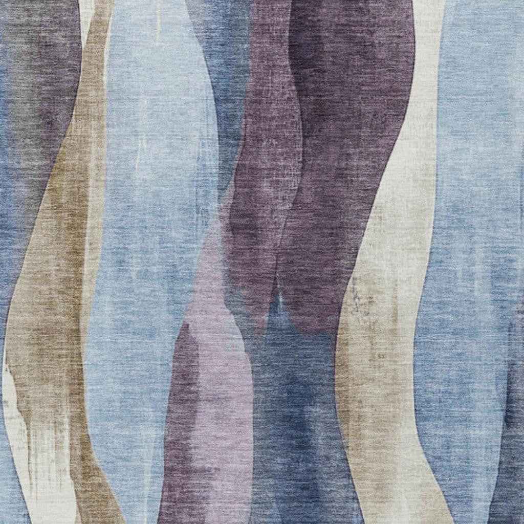 5' X 8' Denim Blue And Purple Abstract Washable Indoor Outdoor Area Rug