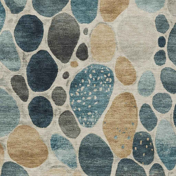 9' X 12' Teal Blue Beige And Ivory Geometric Washable Indoor Outdoor Area Rug