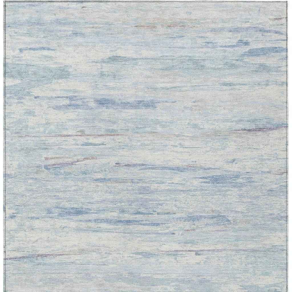 9' X 12' Sky Blue And Ivory Abstract Washable Indoor Outdoor Area Rug