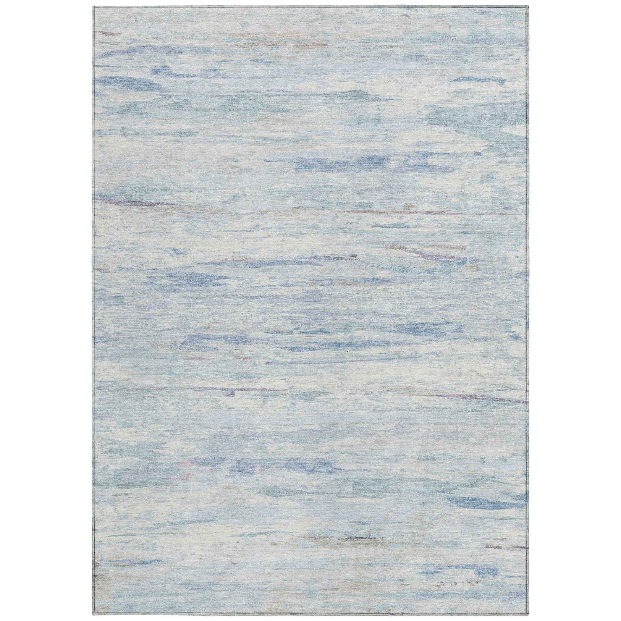 9' X 12' Sky Blue And Ivory Abstract Washable Indoor Outdoor Area Rug