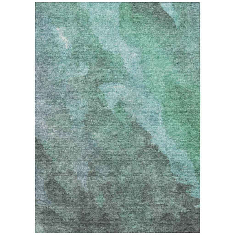 3' X 5' Teal Blue And Pale Aqua Abstract Washable Indoor Outdoor Area Rug