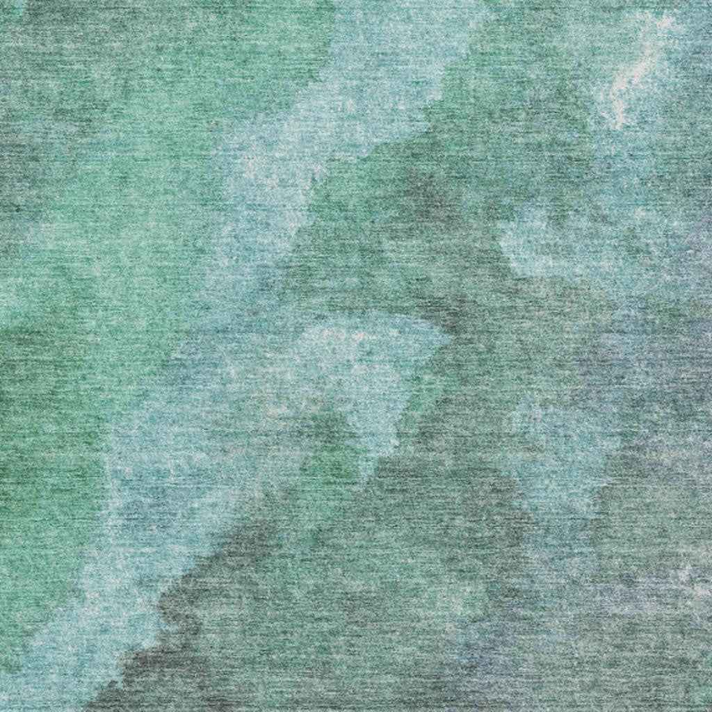3' X 5' Teal Blue And Pale Aqua Abstract Washable Indoor Outdoor Area Rug