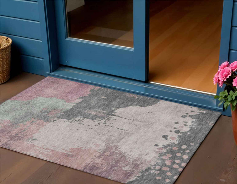 3' X 5' Blush Sage And Charcoal Abstract Washable Indoor Outdoor Area Rug