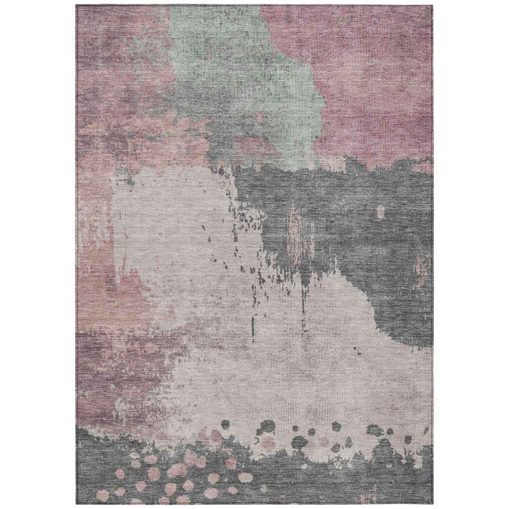 3' X 5' Blush Sage And Charcoal Abstract Washable Indoor Outdoor Area Rug