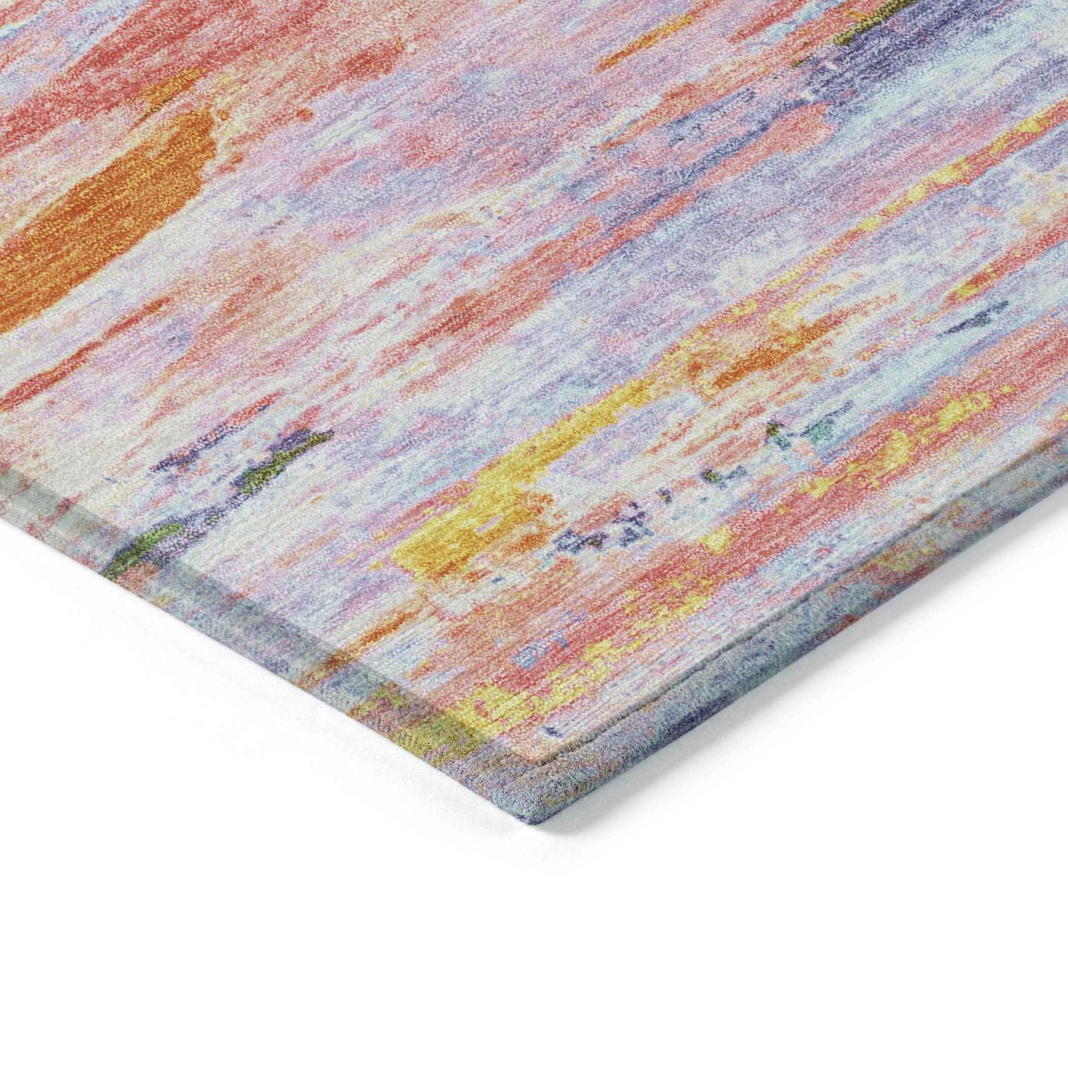 3' X 5' Coral And Yellow Abstract Washable Indoor Outdoor Area Rug