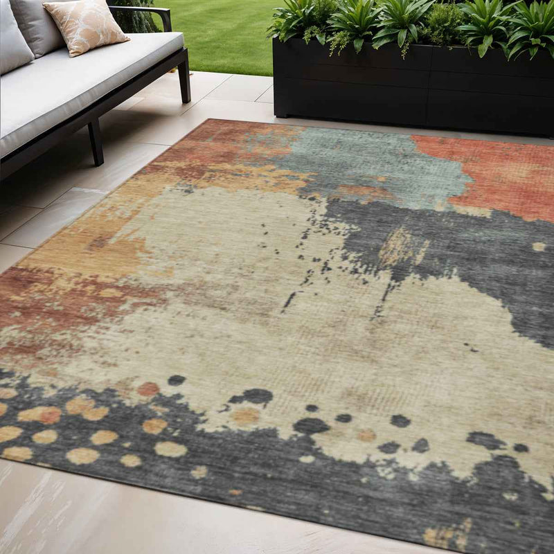 5' X 8' Rust Beige And Charcoal Abstract Washable Indoor Outdoor Area Rug
