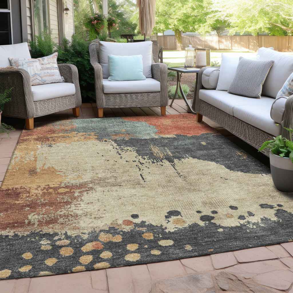 5' X 8' Rust Beige And Charcoal Abstract Washable Indoor Outdoor Area Rug