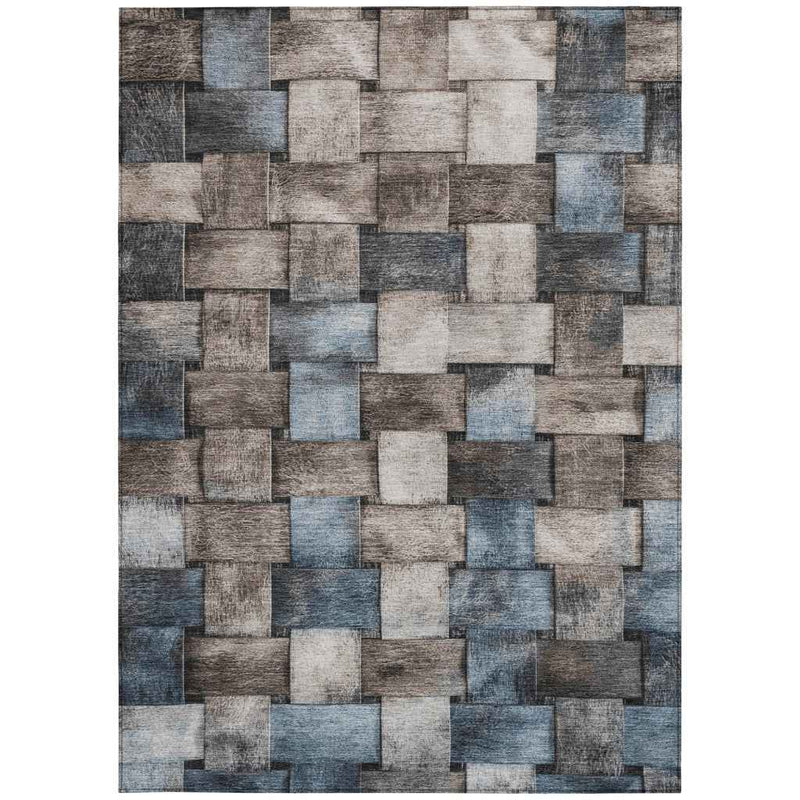 10' X 14' Taupe And Denim Blue Striped Washable Indoor Outdoor Area Rug