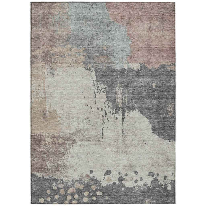 5' X 8' Khaki Charcoal And Ivory Abstract Washable Indoor Outdoor Area Rug
