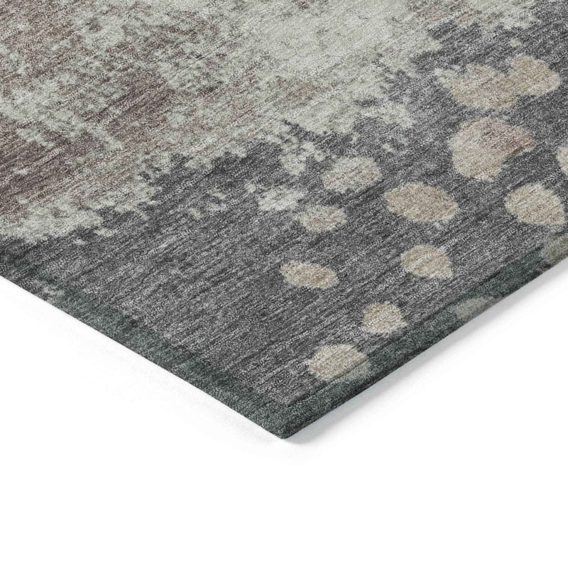 5' X 8' Khaki Charcoal And Ivory Abstract Washable Indoor Outdoor Area Rug