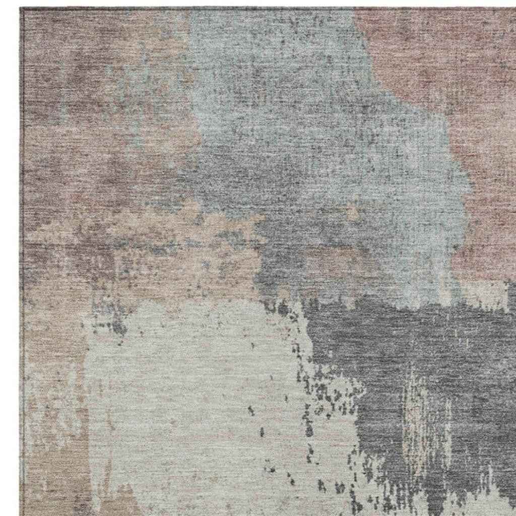 5' X 8' Khaki Charcoal And Ivory Abstract Washable Indoor Outdoor Area Rug