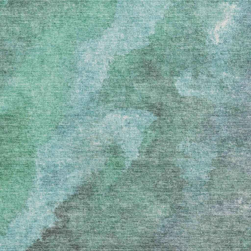 5' X 8' Teal Blue And Pale Aqua Abstract Washable Indoor Outdoor Area Rug