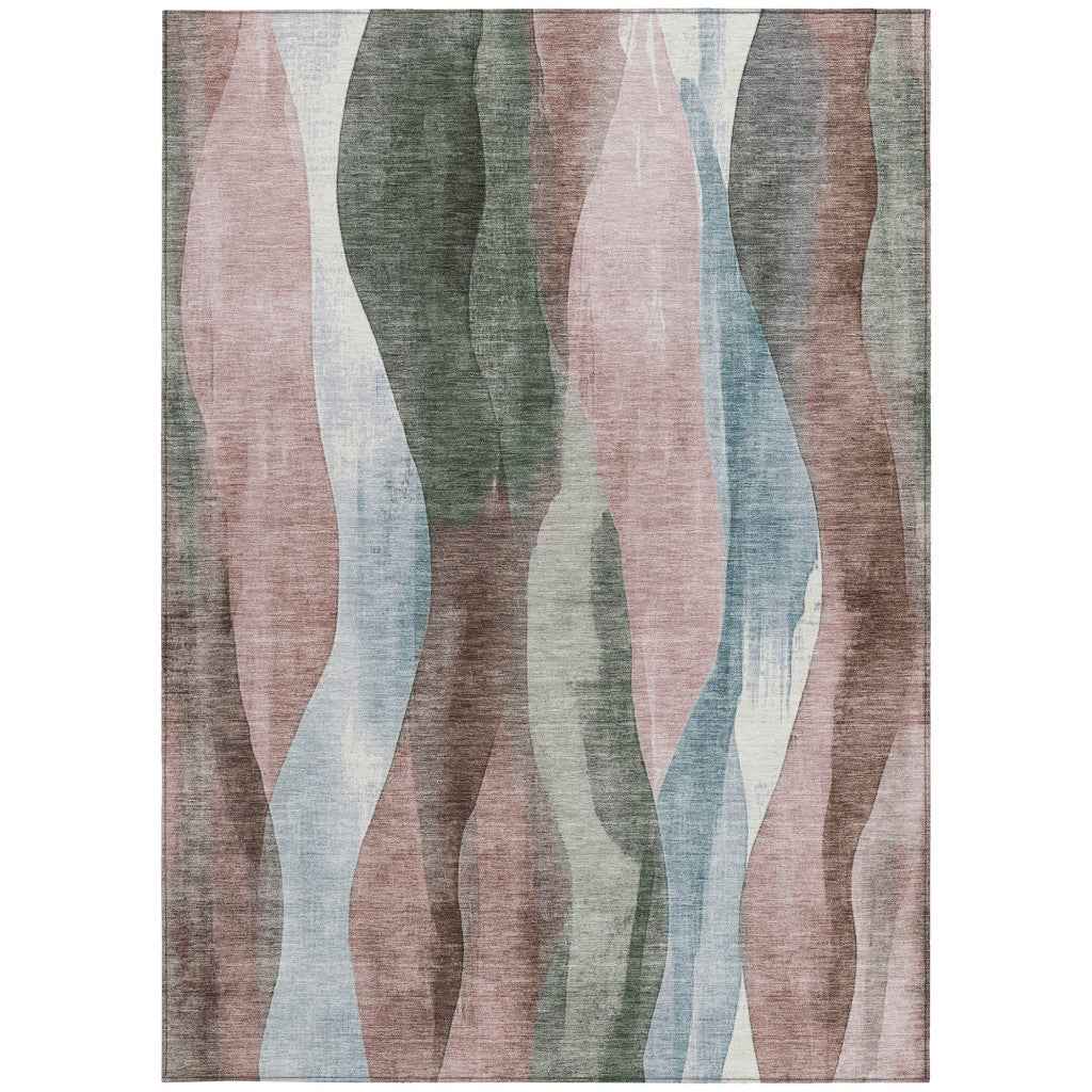5' X 8' Salmon And Denim Blue Abstract Washable Indoor Outdoor Area Rug
