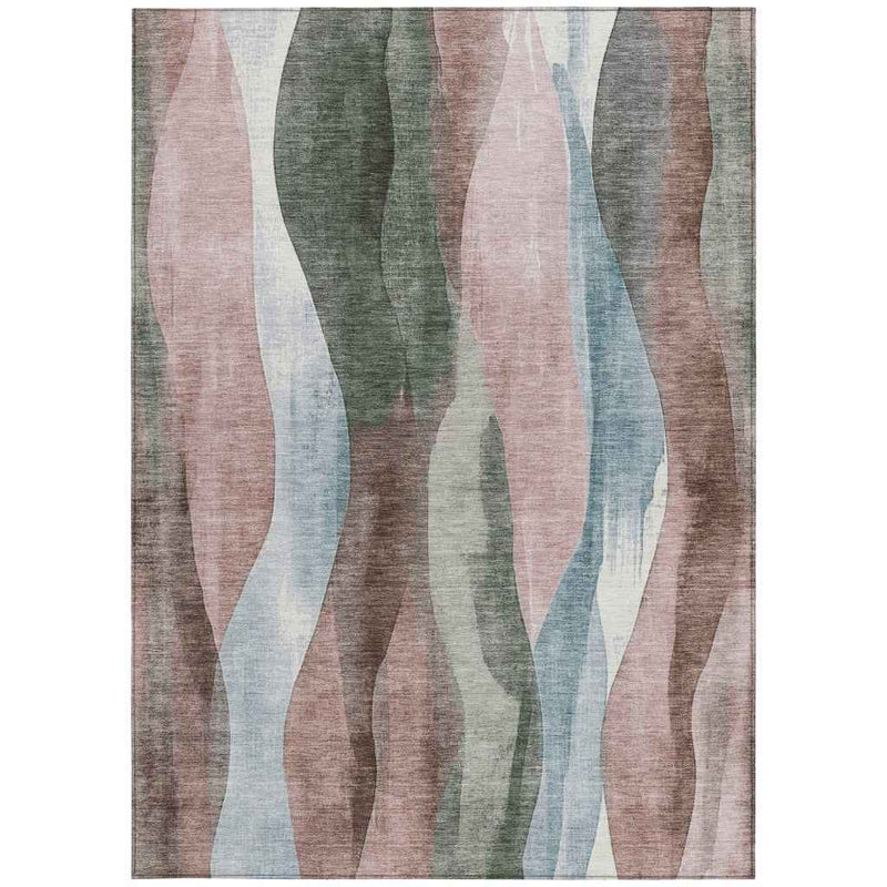 5' X 8' Salmon And Denim Blue Abstract Washable Indoor Outdoor Area Rug