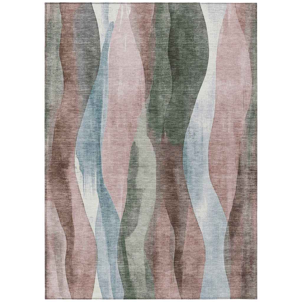 5' X 8' Salmon And Denim Blue Abstract Washable Indoor Outdoor Area Rug