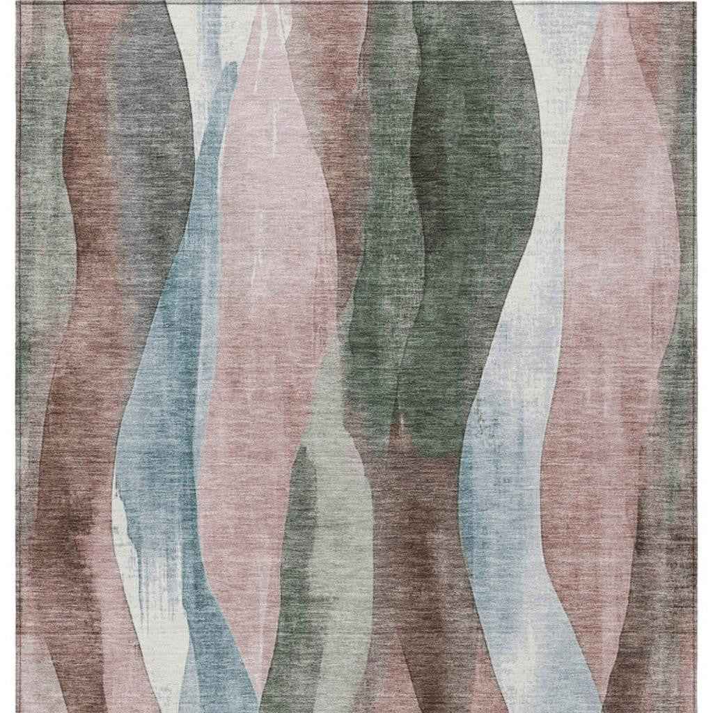 5' X 8' Salmon And Denim Blue Abstract Washable Indoor Outdoor Area Rug