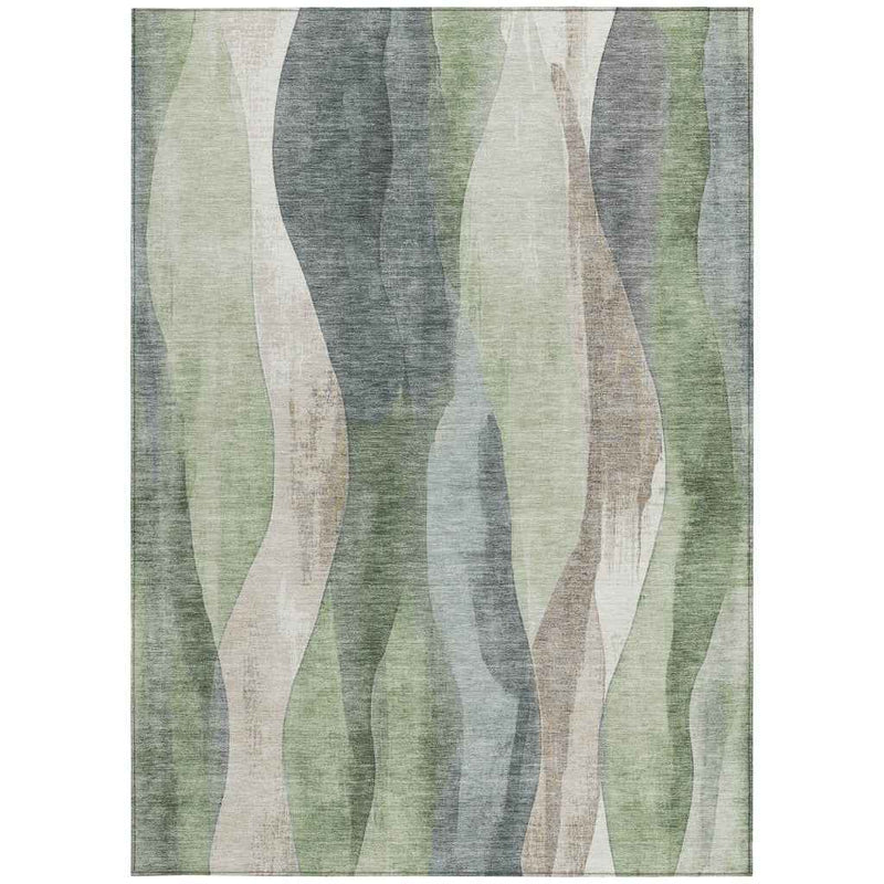 9' X 12' Fern Green And Gray Abstract Washable Indoor Outdoor Area Rug